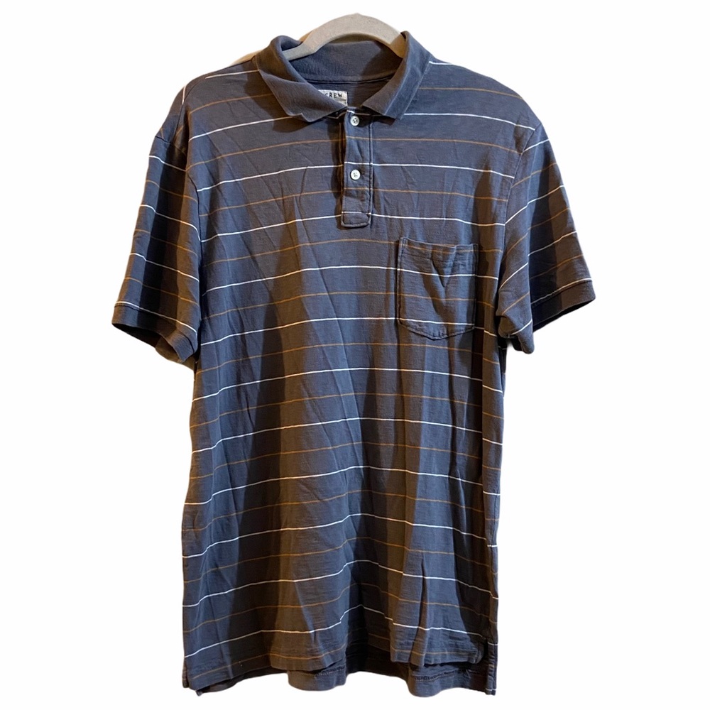 Y2K J. Crew Polo Shirt Striped Ringspun Jersey Gray Cotton Casual Classic Medium